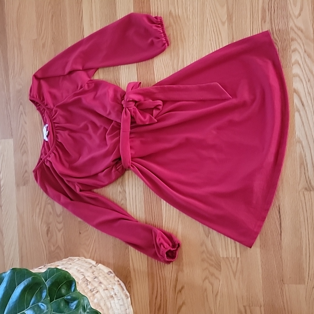Girl's Speechless Red Long Sleeved Belted Dress